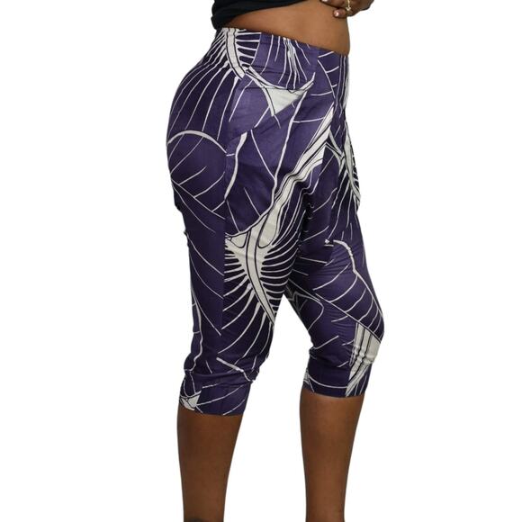 Benetton Drop Crotch Capri Shorts Purple Cotton Harem High Waist Relaxed Size 4 - Picture 15 of 16